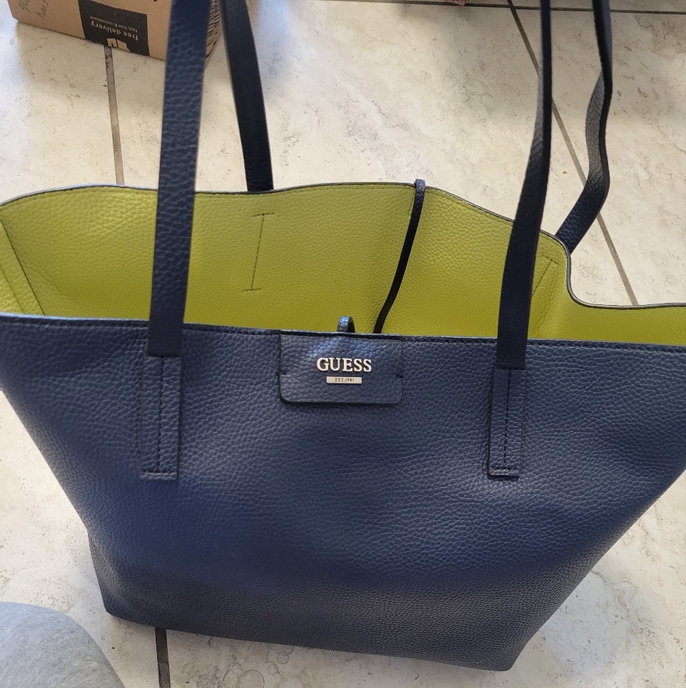Guess large tote bag navy blue